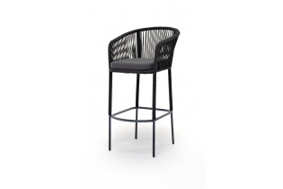 MR1001030 барный стул из роупа, каркас стальной серый, роуп темно-серый, подушка темно-серая