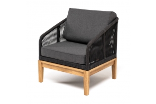 MR1000995 кресло плетеное из роупа (веревки), основание дуб, роуп темно-серый, ткань серая